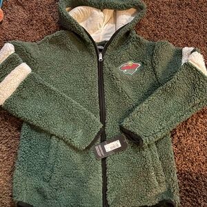 Kids Green Sherpa Hoodie with MN Wild Logo